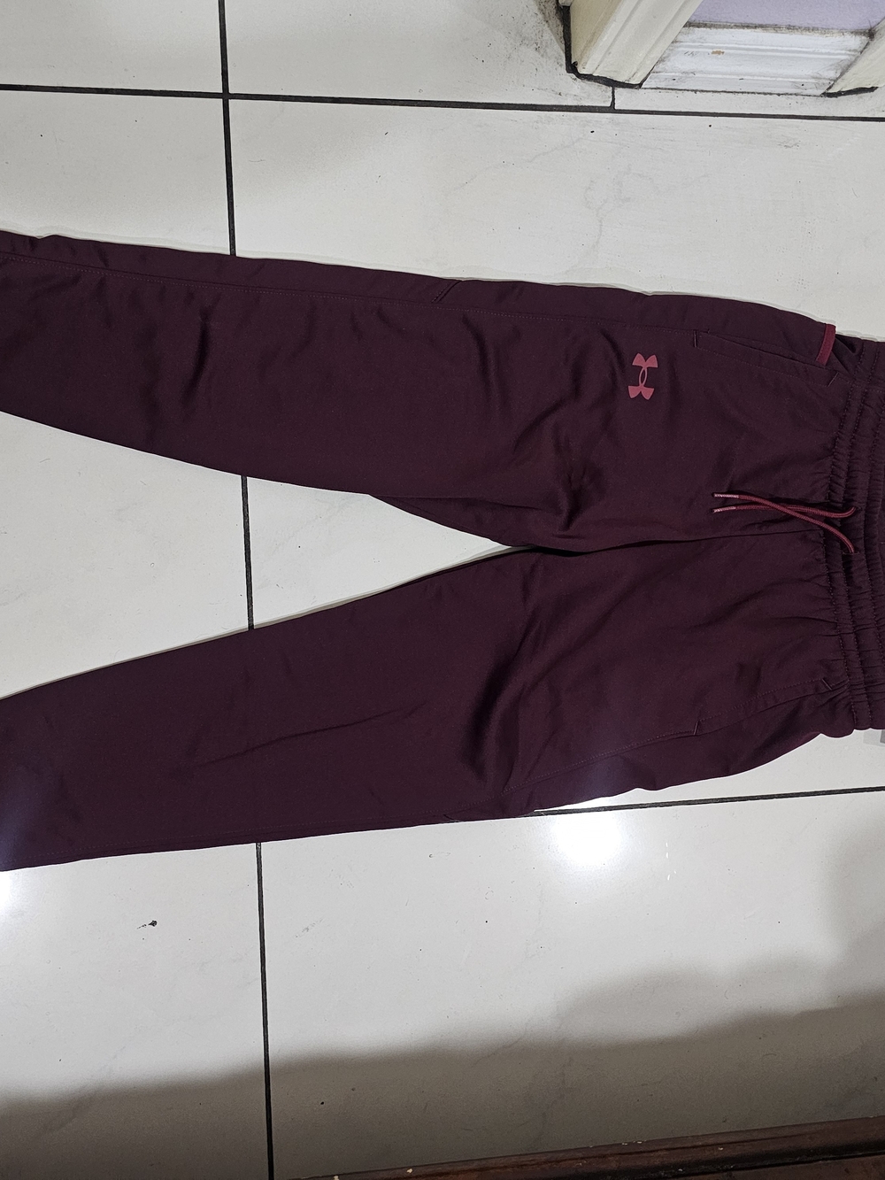 Under Armour Kids Maroon Joggers with Pink Logo